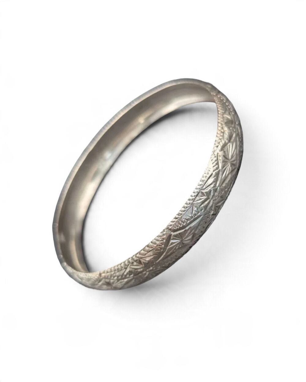 Vintage Moroccan Berber Silver Bangle Hand Engraved Geometric Tribal Bracelet